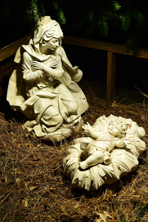 Nativity scene in front of McMahon Hall