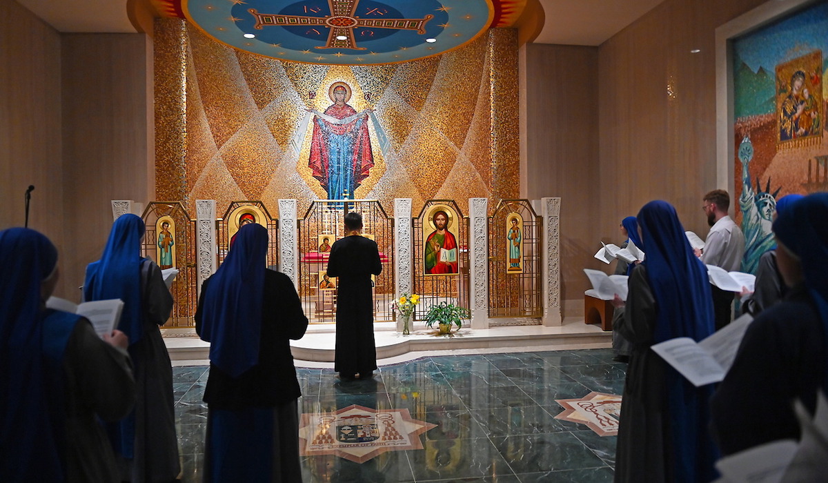 Religious sisters and lay people pray at the Byzantine chapel in the Basilica of the National Shrine of the Immaculate Conception
