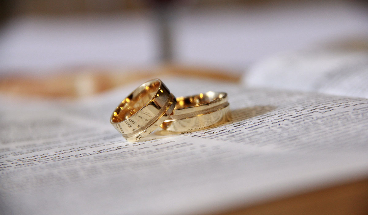 Wedding rings on top of Bible